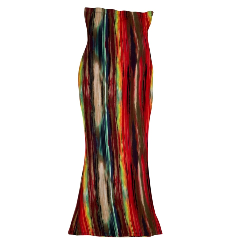 Fashion Nova Maxi Dress M Multicolor Strapless Vibrant Abstract Boho Tropical